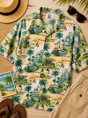 Vintage Creations Caribbean Shirt Tropical Print Camp Button Down XL